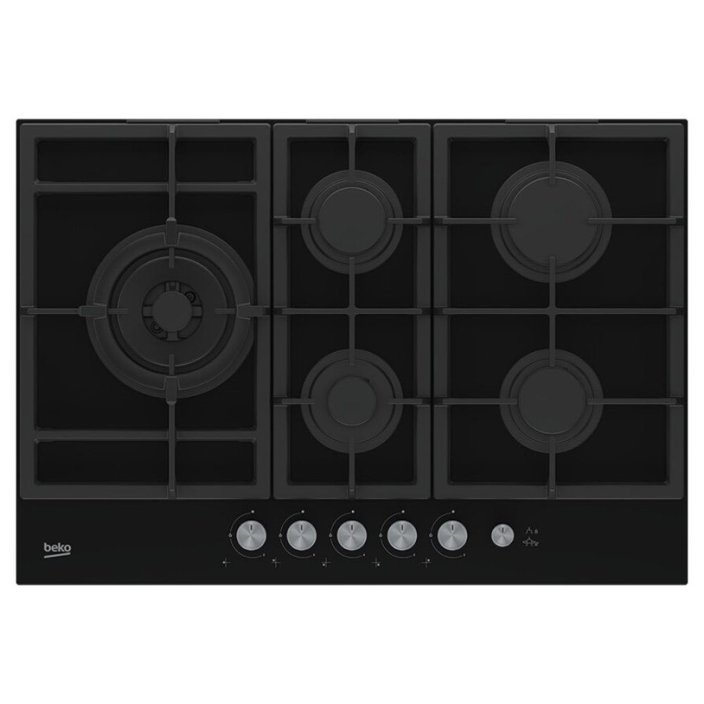 Beko-HILL-75235-S-Piano-Cottura-a-Gas-75-Cm-5-Fuochi-Vetro-Nero.jpg Beko HILL75235S Table de cuisson gaz 75 cm 5 brûleurs Verre noir – Image 1